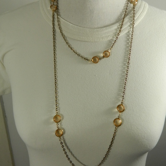 Bead Joy Jewelry - Necklace 60" gold tone chain champagne crystal